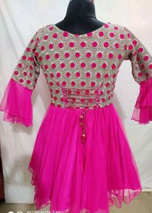 Hot pink Heavy Top With Net bottom And Garara