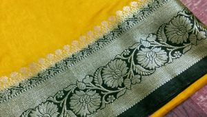 New Yellow Silk Saree With Hand Weaving Work
