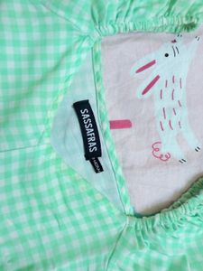 SASSAFRAS Mint Gingham Puff Sleeve Top