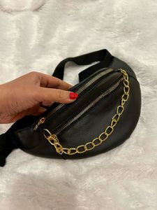 Black Chain Detail Fanny Belt Waist Bag