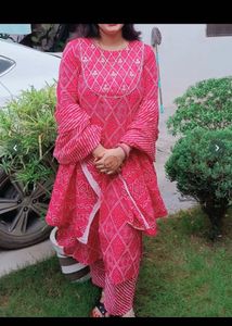 Pink cotton Printed Kurta Set