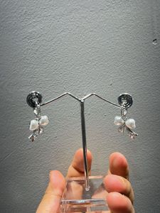Pearl & Crystal Bow Drop Earrings
