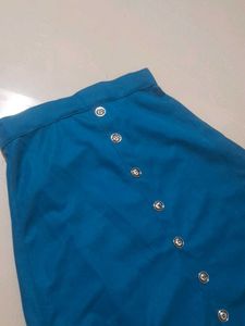 Blue Button-Front Midi Skirt