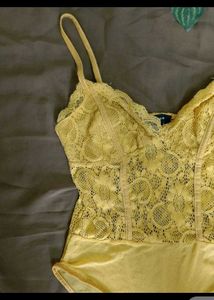 Sexy Yellow Net Bodysuit.