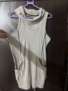 Gray Sleeveless Hooded Dress