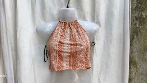 6111. Printed Halter Crop Top