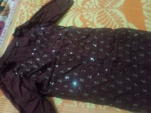 Maroon Kurti Set with Silver Accents