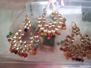 very beautiful multi colored earrings with mangtikka