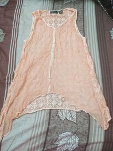 Peach Lace Trim Sleeveless Top