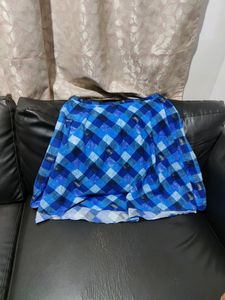 Blue Cotton Skirt With Checks