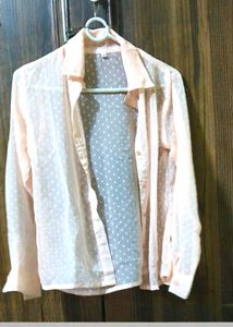 Peach Polka Dot Sheer Button-Up