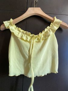 Pastel Yellow Ruffle Trim  Top