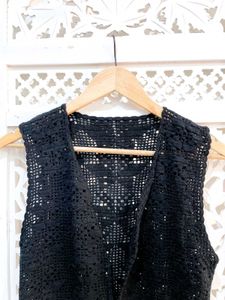 Black Sleeveless Crochet Vest B