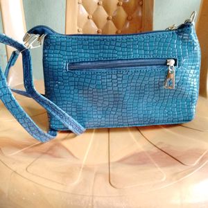 Teal Croc Embossed Crossbody Bag