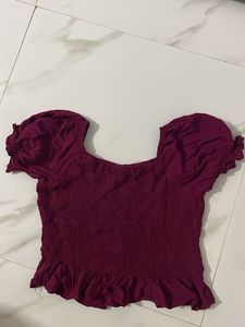 Burgundy Smocked Crop Top