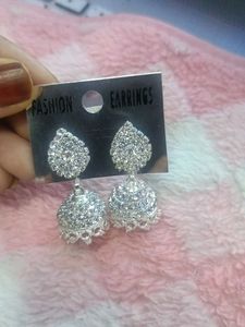 Sparkling Silver Jhumka Earrings