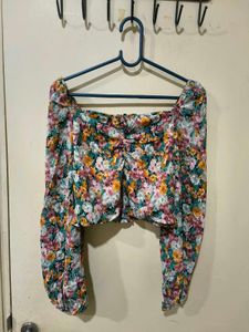 Floral Long Sleeve Crop Top