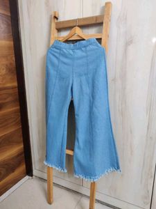 Denim Flare Pants with Frayed Hem waist -28
