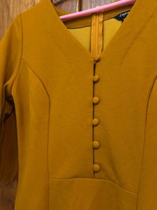 Chaps Mustard Fit &amp; Flare Dress