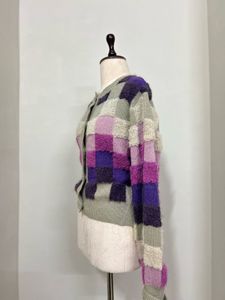 purple Checkered Knit Cardigan