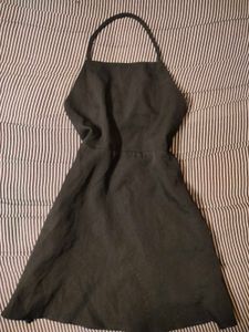 BLACK HALTER NECK MINI DRESS