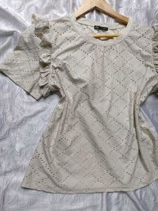 Zara White Eyelet Ruffle Top