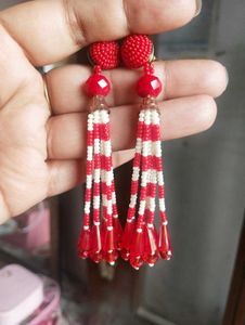 Red &amp; White Beads Earrings