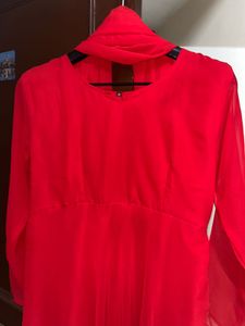 Red Anarkali Kurti Set With Dupatta