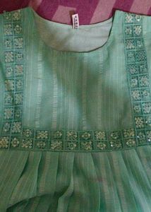 Mint Green Striped Detail Top