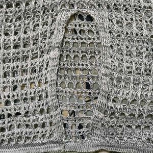 Silver Knit Open Weave Top Combo 2 Piece