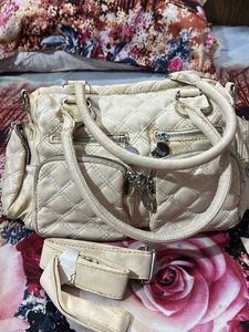 Imported Vintage Quilted Cream Satchel