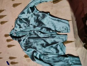 Teal Satin Crop Top