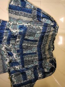 Blue Patterned Off-Shoulder Jumpsuit