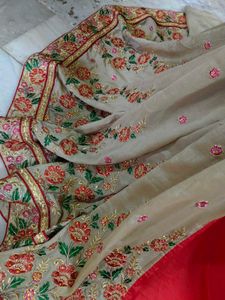 Double Colour Embroidery Work Saree With Blouse