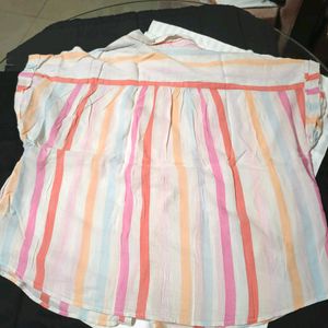 Colorful Stripes Collar Shirt For Women