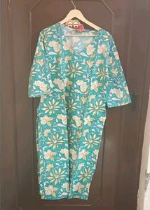 Floral Sea Green Kalamkari Print Kurti