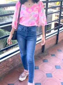 pink Floral Crop Top