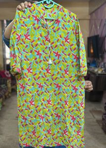 Pure Soft Cotton Floral Print Kurta With Mirror Wr