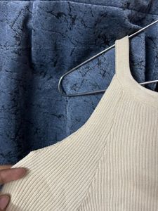 Cream Ribbed Bell Sleeve Top
