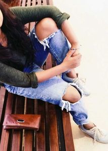 Blue Ribbed Boyfriend Jeans