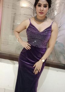 Purple Velvet Embellished Gown