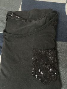 Sequin Sleeve Tee Black Very Pretty