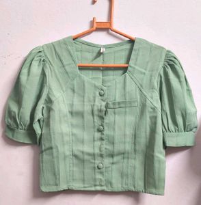 Cute Green Puff Sleeve Top