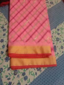 Pink Cotton Sarri With Blawaj