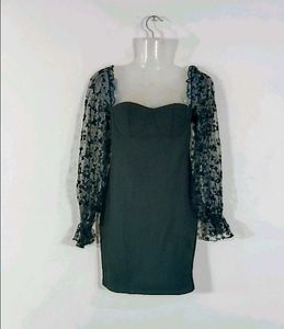 Corset Black Mesh Sleeve Mini Dress