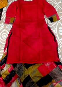 Red Kurta Set With Joint Skirt For Women
