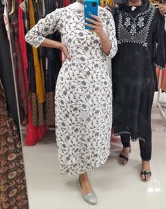 White Floral Print Kurti Set