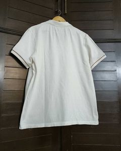 Massimo Dutti Men White Cotton Polo Tshirt