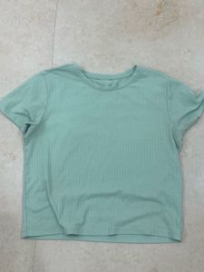 Mint Ribbed Slightly Cropped Tee