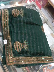 Emerald Green Embellished Saree (Issue)